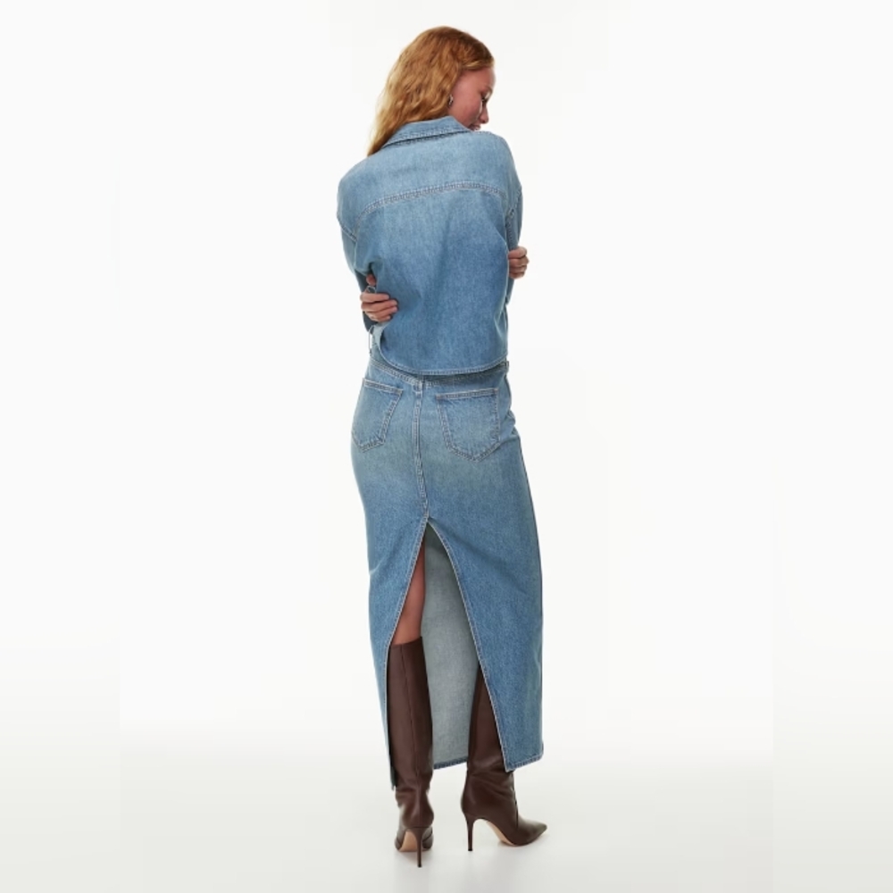 Aritzia Denim Forum The '90s Pencil Maxi Denim Skirt 5 yrs kiss n tell bleu